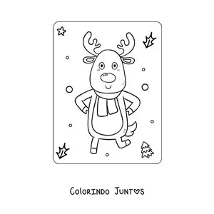 Desenho para colorir de rena de Natal animada com cachecol