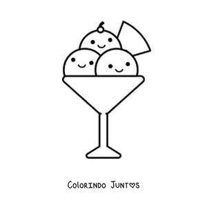 Desenho para colorir de uma taça de sorvete kawaii