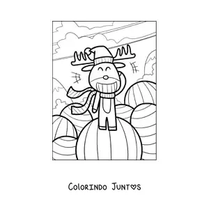 Desenho para colorir de rena de Natal com gorro de Papai Noel animada