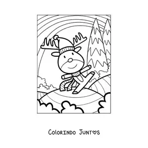Desenho para colorir de rena de Natal com gorro de Papai Noel animada