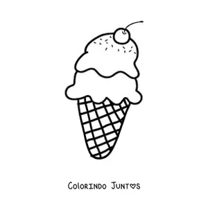 Desenho para colorir de uma casquinha dupla de sorvete com cereja