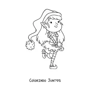 Desenho para colorir de menina duende de Natal