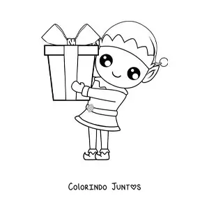 Desenho para colorir de duende de Natal com presente