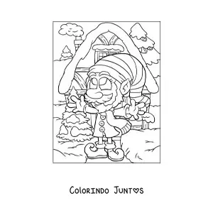 Desenho para colorir de duende de Natal animado