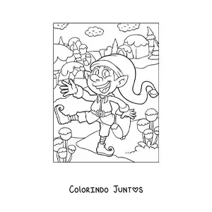 Desenho para colorir de duende de Natal animado