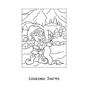 Desenho para colorir de duende de Natal com lista