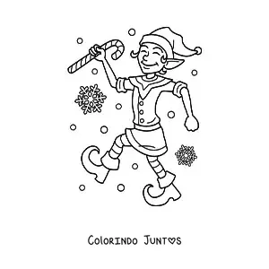 Desenho para colorir de duende de Natal com bengala doce