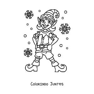 Desenho para colorir de duende de Natal com flocos de neve