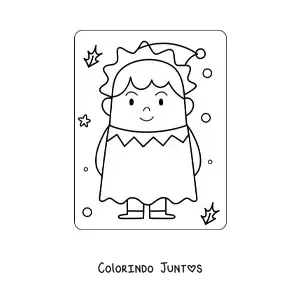 Desenho para colorir de elfo de Natal animado kawaii