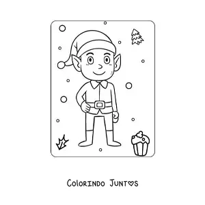 Desenho para colorir de elfo de Natal animado vestido de Papai Noel