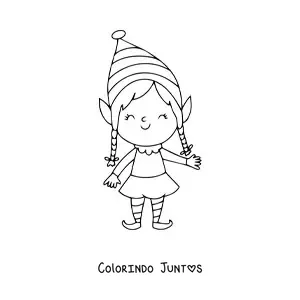 Desenho para colorir de menina elfa de Natal