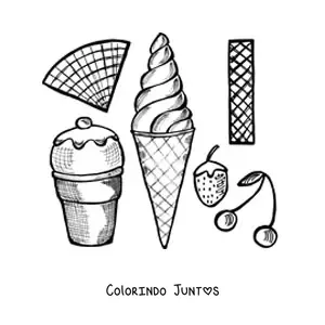 Desenho para colorir de dois sorvetes com casquinhas de morango e cereja