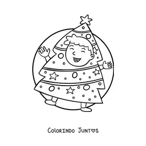 Desenho para colorir de menino fantasiado de arvore de Natal