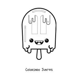 Desenho para colorir de um picolé animado kawaii derretendo