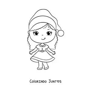 Desenho para colorir de menina com vestido de Natal