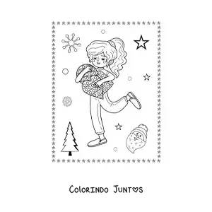 Desenho para colorir de menina com brinquedos no Natal
