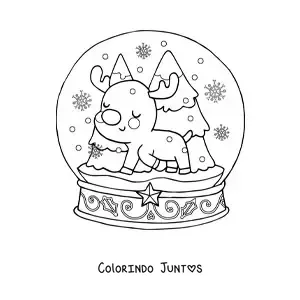 Desenho para colorir de globo de neve kawaii com rena