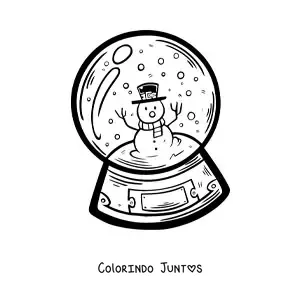 Desenho para colorir de globo de neve grande com boneco de neve