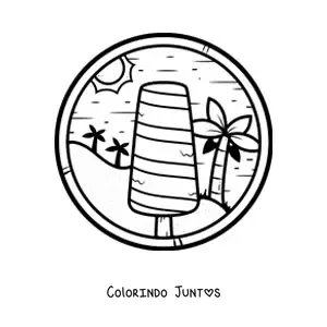Desenho para colorir de um picolé na praia