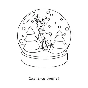 Desenho para colorir de globo de neve de cristal com rena