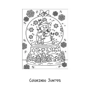 Desenho para colorir de globo de neve realista com boneco de neve