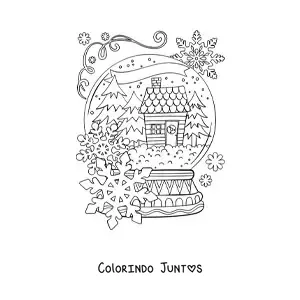 Desenho para colorir de globo de neve de cristal com paisagem