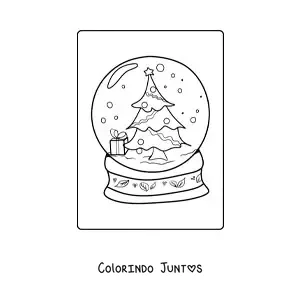 Desenho para colorir de globo de neve com arvore de Natal
