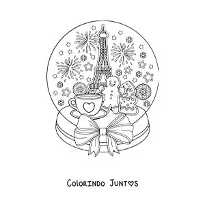 Desenho para colorir de globo de neve com paisagem de Paris