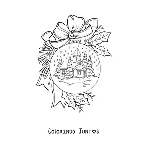 Desenho para colorir de globo de neve natalino na arvore de Natal