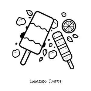 Desenho para colorir de dois picolés com uma rodela de limão