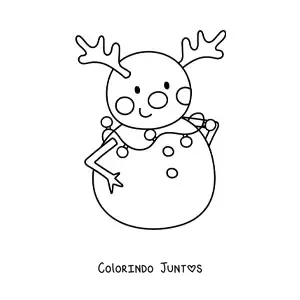 Desenho para colorir de boneco de neve de rena kawaii