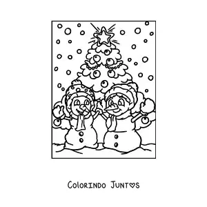 Desenho para colorir de dois bonecos de neve no Natal