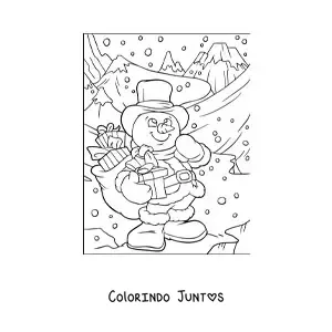 Desenho para colorir de boneco de neve com presentes