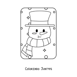 Desenho para colorir de rosto de boneco de neve com chapeu e cachecol
