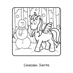 Desenho para colorir de boneco de neve com unicornio