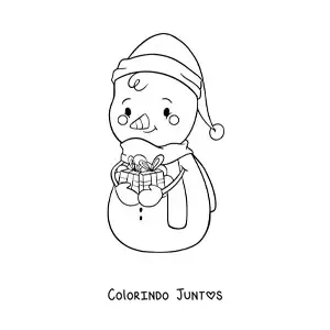 Desenho para colorir de boneco de neve kawaii com presentes
