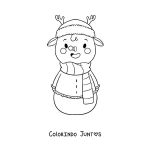 Desenho para colorir de boneco de neve de rena kawaii com cachecol