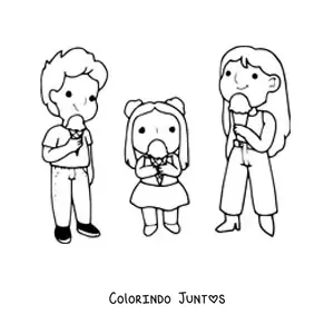 Desenho para colorir de uma família comendo sorvetes