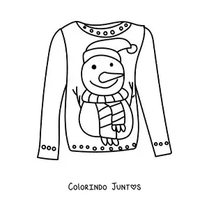 Desenho para colorir de sueter com estampa de boneco de neve