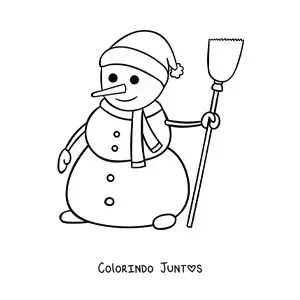 Desenho para colorir de boneco de neve grande animado com vassoura