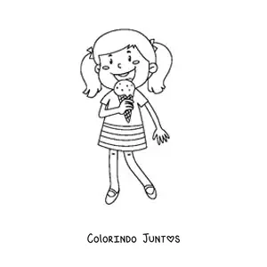 Desenho para colorir de uma menina comendo um sorvete de casquinha