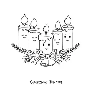 Desenho para colorir de velas de advento kawaii animadas