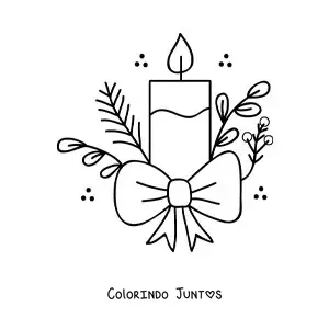 Desenho para colorir de vela de Natal bonita com laco