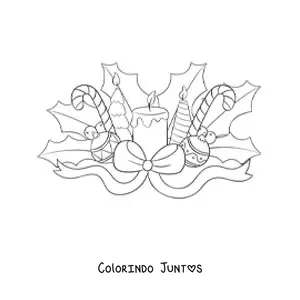 Desenho para colorir de vela de Natal com bastoes de doce e bolas