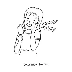 Desenho para colorir de uma menina comendo um picolé