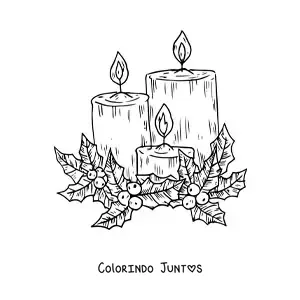 Desenho para colorir de tres velas de Natal realistas acesas