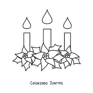 Desenho para colorir de tres velas de Natal com flores
