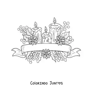 Desenho para colorir de velas de Natal com folhas e flores