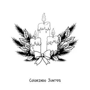 Desenho para colorir de velas de Natal com galhos de pinheiro