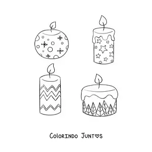 Desenho para colorir de velas de Natal decoradas com motivos natalinos
